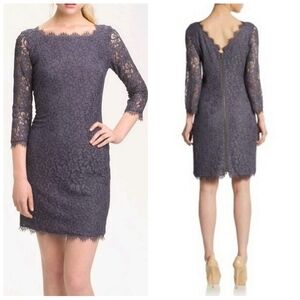 Diane Von Furstenberg $348 Zarita Lace Mini Dress Gray Women's 10 Celebrity Fav